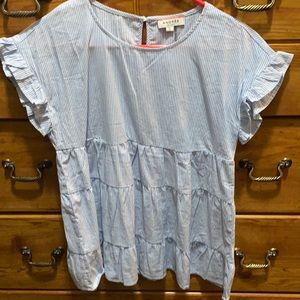 Blue and white strip tiered blouse